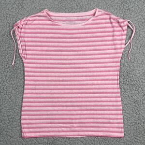 Talbots Sleeveless Top Womens Medium Pink Striped Metallic Weave Shirt